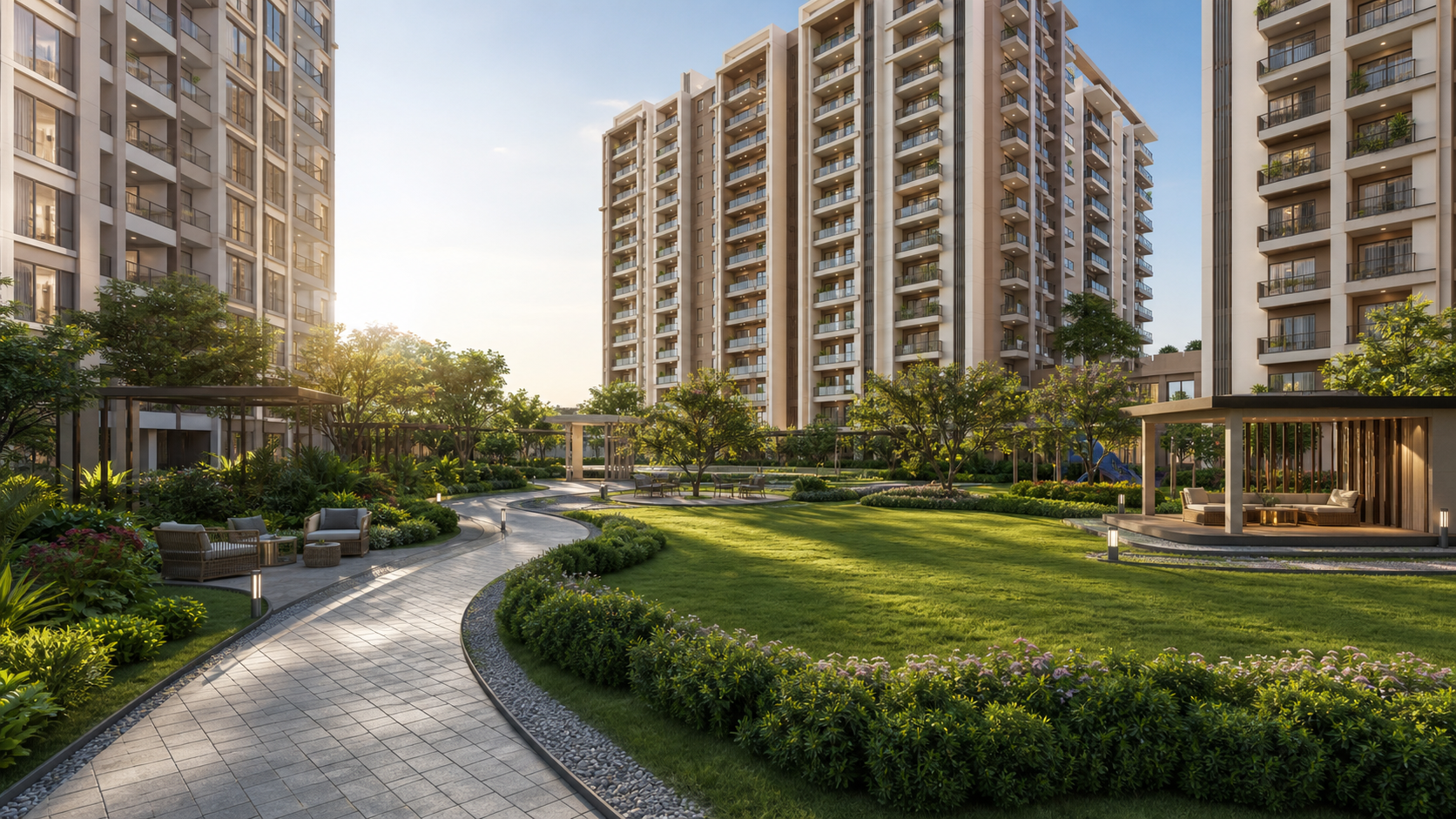 Landscaped gardens at Seventy Seven Complex City